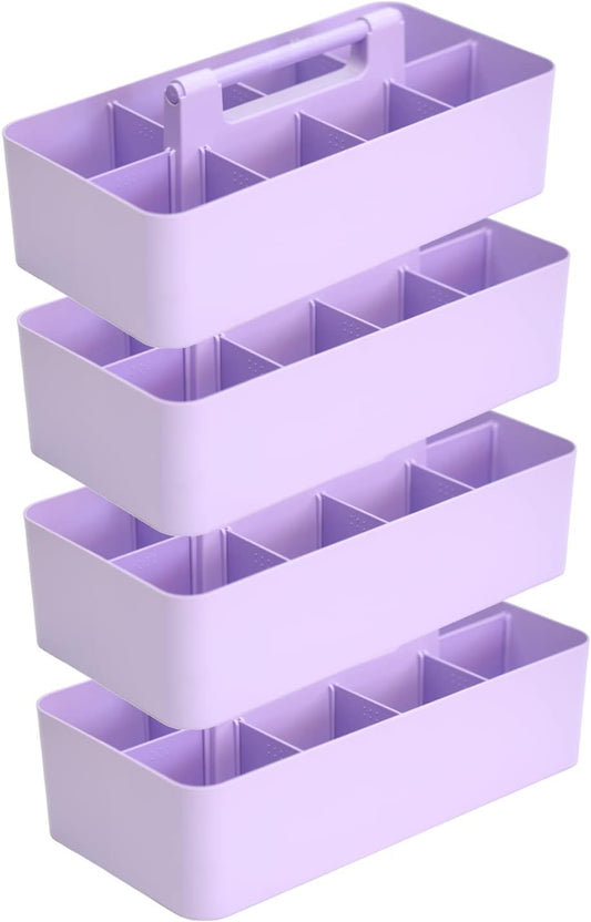 -Large Portable Caddy, DIY Dividers, 8 Compartments, Portable Basket with Handle Storage Organizer Modern Made in USA (4 PACK, Lavender)