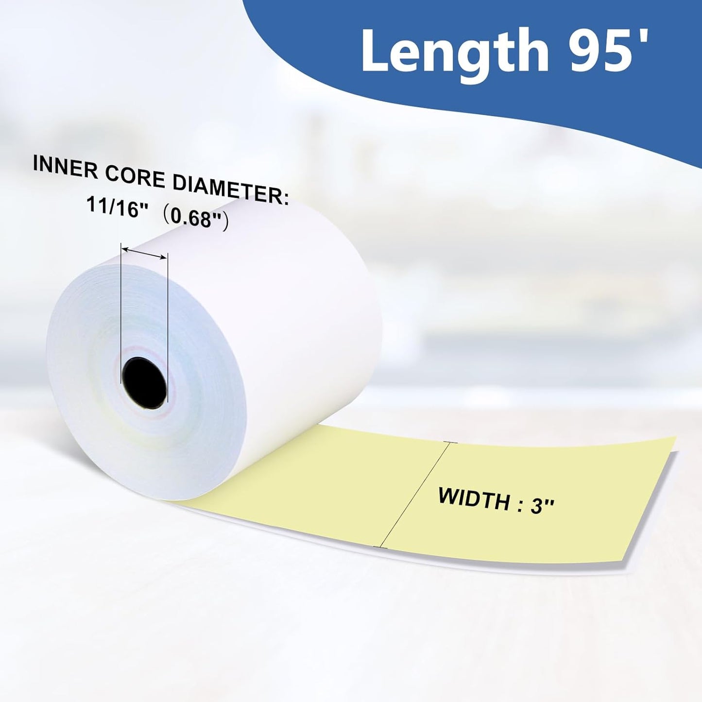 (50 Rolls) 2 Ply Carbonless Rolls 3" X 95 Feet White/Canary Receipt Paper for Restaurants & POS Cash Registers, Kitchen Printer Paper for Star Micronics SP700 SP2000 and more (3" 2 Ply 95' Carbonless)