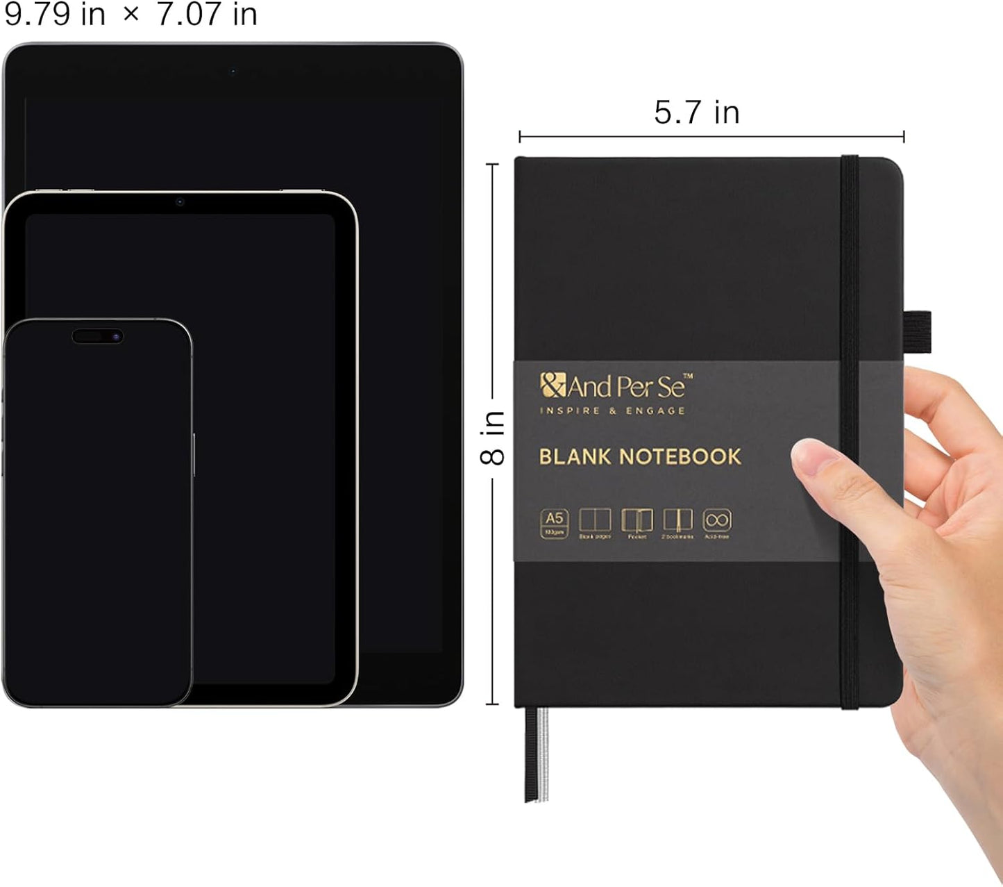 &And Per Se Blank Journal Notebook, 160 Pages, 5.7 x 8 inches College Ruled Thick Paper Notebook Journals for Writing, Hardcover Notebook(1 Pack, black)