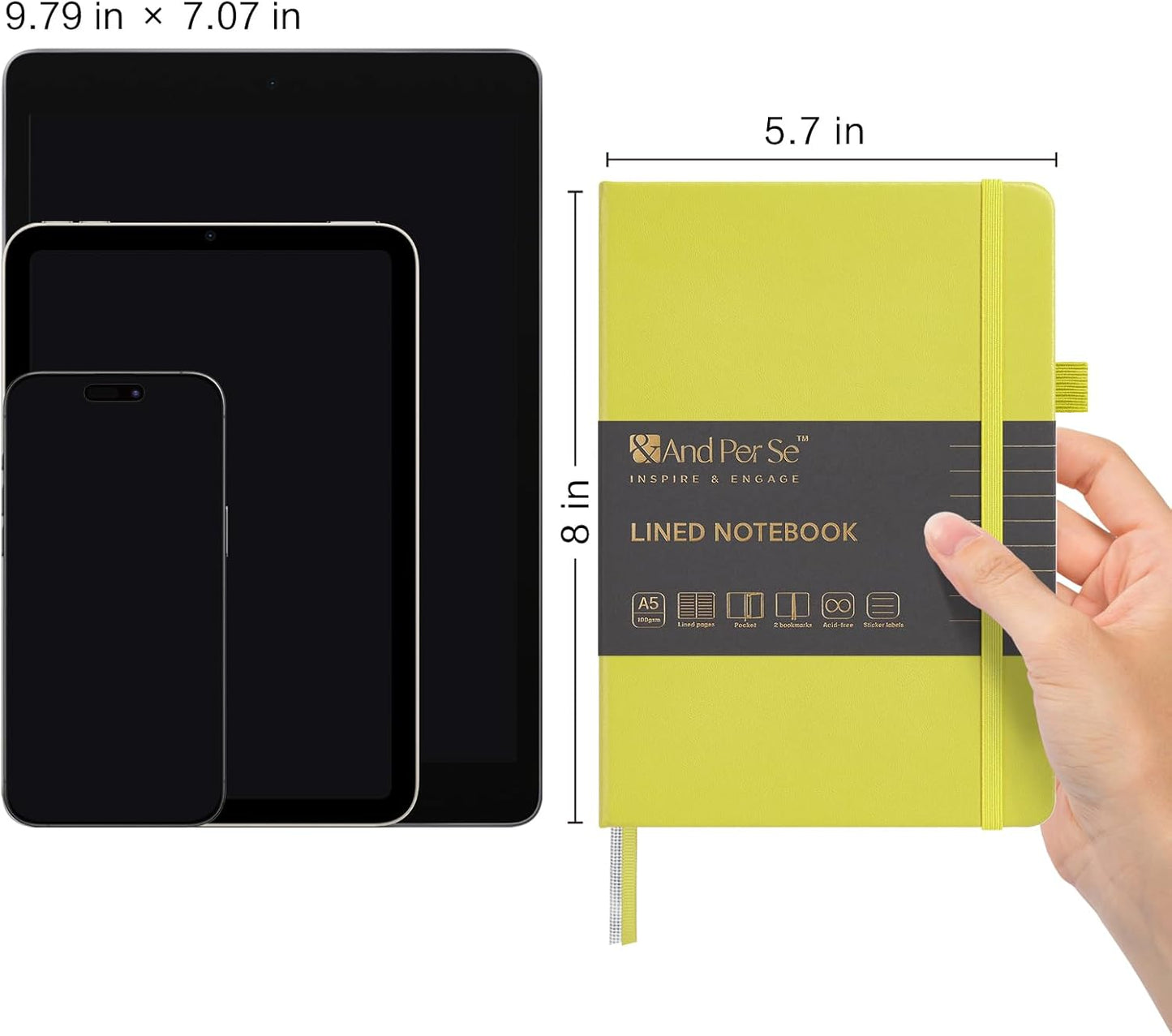 &And Per Se Lined Journal Notebook, 160 Pages, A5 5.7 x 8 inches College Ruled Thick Paper Notebook Journals for Writing, Hardcover Notebooks for Women Men Office School (1 Pack, Lime Green)