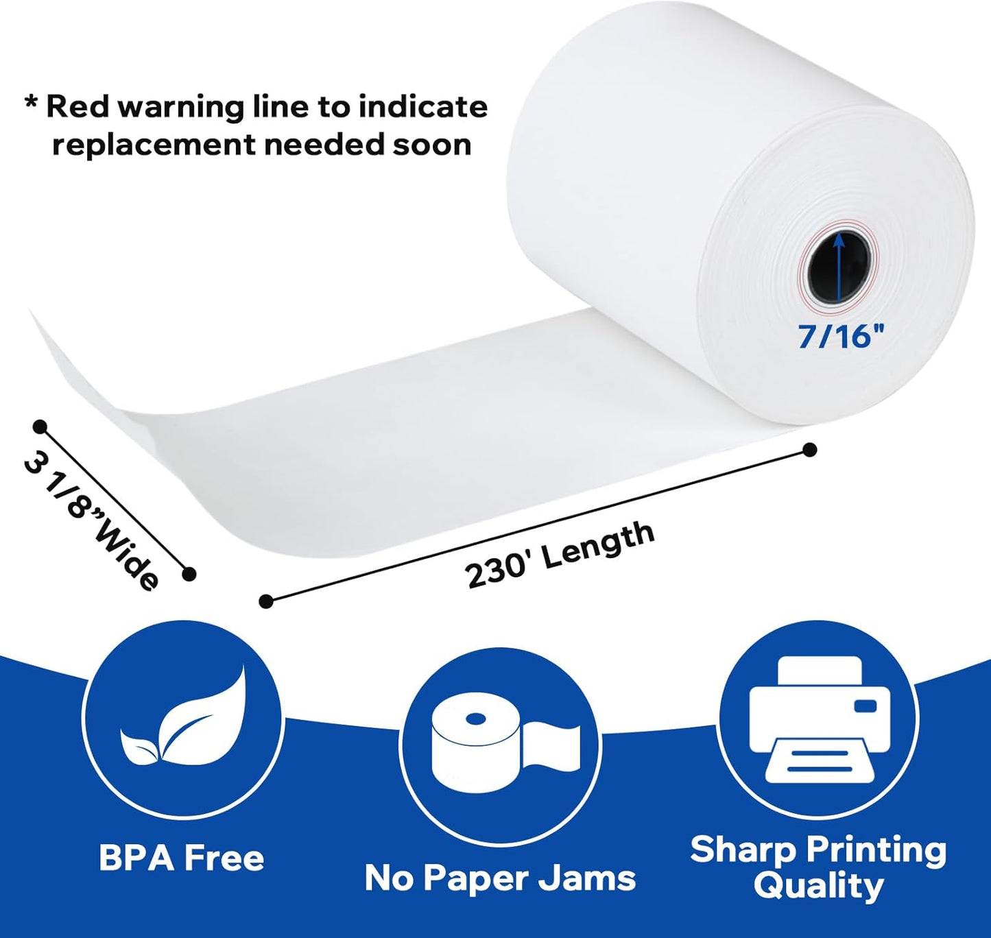 (50 Rolls) 3 1/8 x 230 Thermal Paper Receipt Rolls (48 GSM Premium Quality) Fits All POS Cash Registers BPA Free