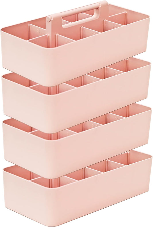 -Large Portable Caddy, DIY Dividers, 8 Compartments, School Home Business Organizer,Portable Basket with Handle Storage Organizer Modern Made in USA (4 PACK, Indie Pink)