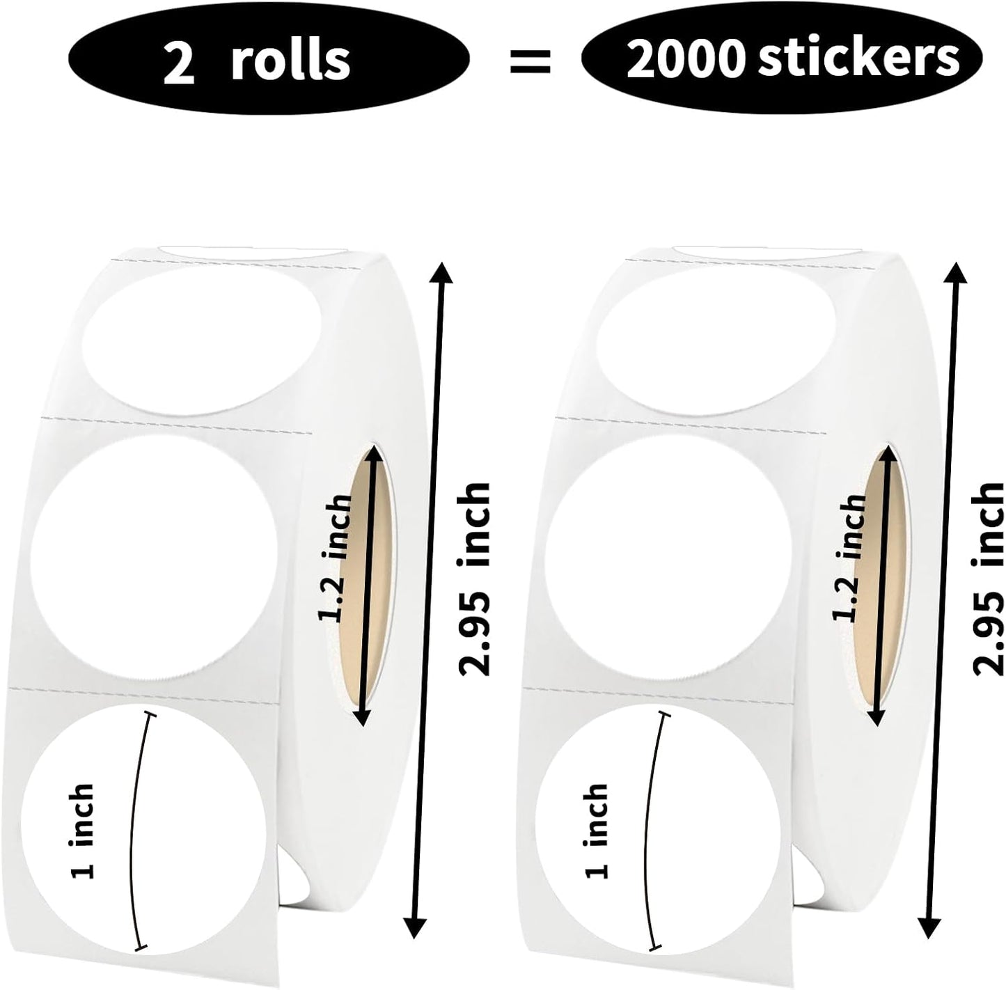 1 Inch White Round Thermal Sticker Labels, Self-Adhesive Circle Direct Thermal Label, Multi-Purpose Roll Sticker with Perforation Line（ 1000 Labels, 2 Rolls ）