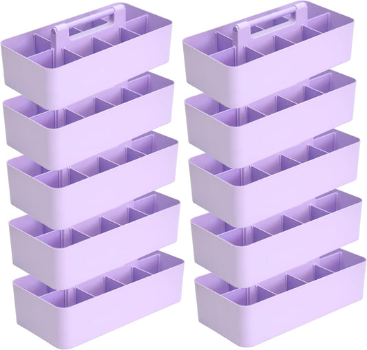 -Large Portable Caddy, DIY Dividers, 8 Compartments, School Office Supplies Home Business Basket with Handle Storage Organize Made in USA (10 PACK, Lavender)