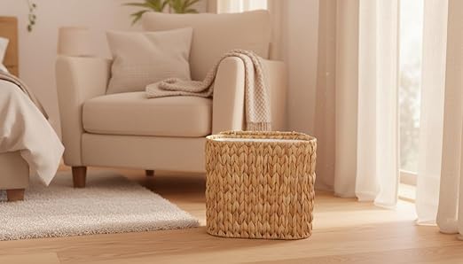 Wicker Bathroom Trash Can with Lid, Narrow Rattan Waste Basket with Removable - Image 6