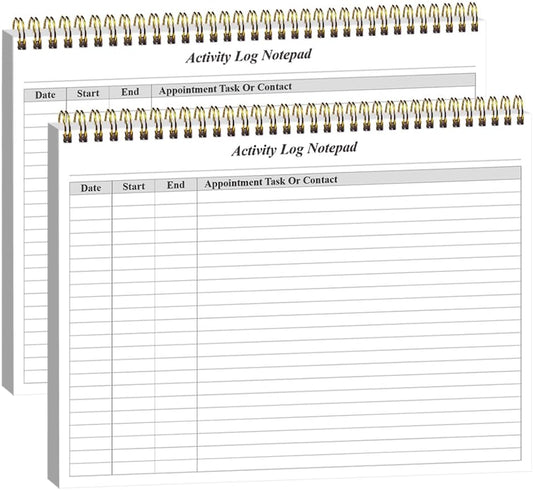 (2-Pack) Activity Log Notepad - Spiral Activity Log Book for Business Work, Undated Weekly To Do List Notepad, Organized Time Spending, Appointment or Contact, Total in 104 Sheets, 100gsm Paper, 8.5" x 11"