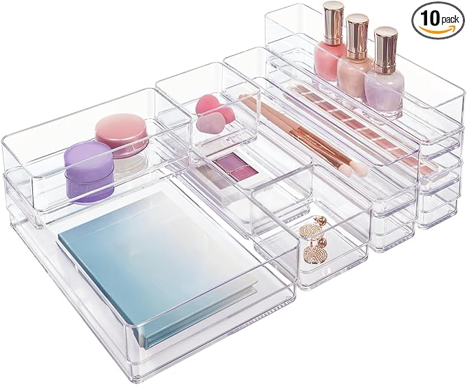 SimpleSort 10-Piece Stackable Clear Drawer Organizer Set