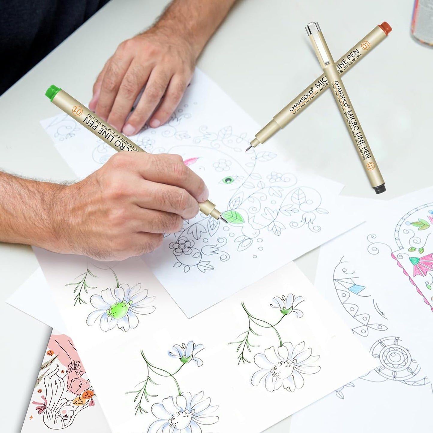 01 Micro Pen, Fine Point Pen with 36 Colors, Waterproof Archival Ink, 0.25mm Fineliner Ink Pens for Artist Illustration, Sketching, Anime, Manga, Technical Drawing and Scrapbooking