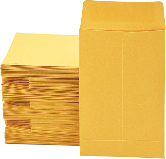 #1 300 Pcs Small Coin Envelopes 2.25" x 3.5" with Gummed Flap, Yellow Kraft Mini Envelopes for Storing Keys, Stamps, Seeds, Tips and Small Items (300)