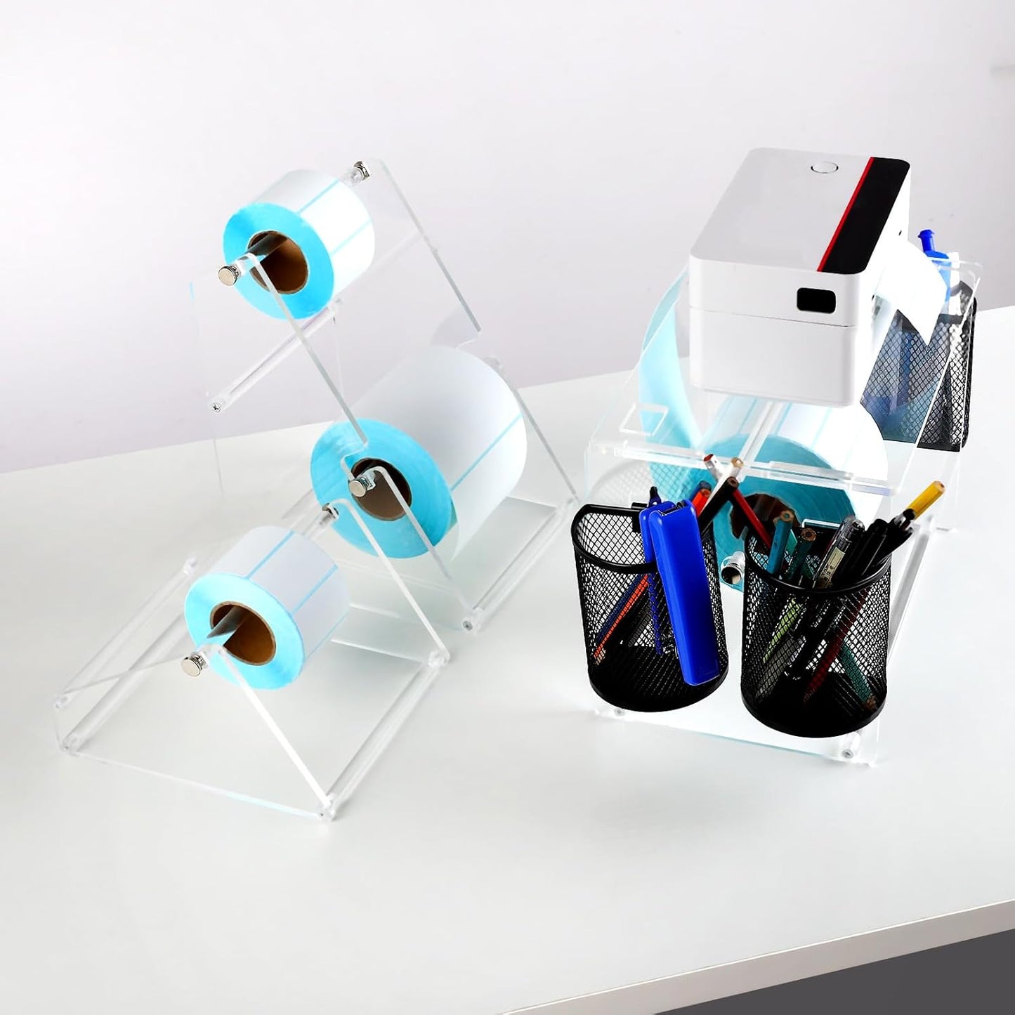 (Acrylic Label Machine Stand) Label Roll Holder for Rolls and Fanfold Labels,Acrylic Label Holder for Thermal Printer,Desktop Label Printer Holder for Home,Office,Study,Small Business