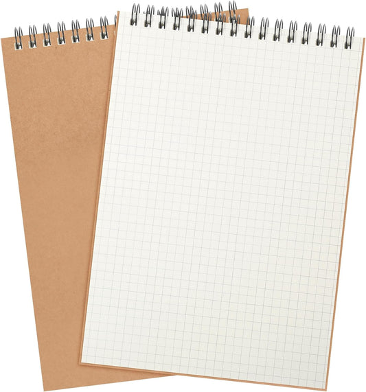 1 Pack Graph Paper Spiral Notepad A5 Top Wirebound Notepad Grid Notebook Steno Pads Memo Notebook Grid Paper 140 Pages for Writing Sketching Drawing Office Supplies (Kraft)