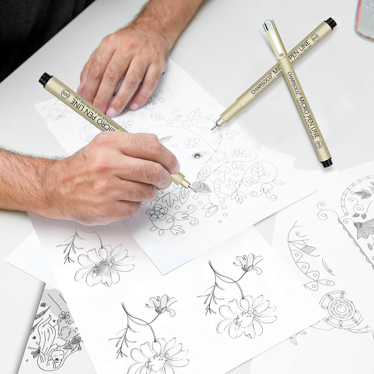 1 Micro Pen, 6 Pack Black Fine Point Pen with Waterproof Archival Ink, 1mm Fineliner Ink Pens for Artist Illustration, Sketching, Anime, Manga, Technical Drawing and Scrapbooking