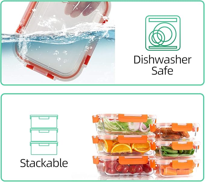 10-Pack Glass Food Storage Containers - Thumbnail 4