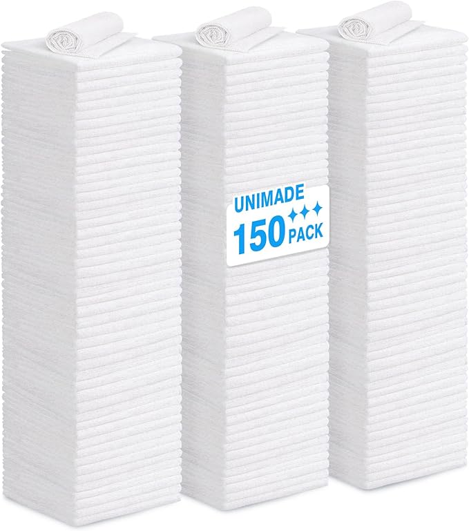 Shop Towels Rags, 150 Pack Reusable Shop Rags Bulk Microfiber Cleaning Cloth by Unimade
