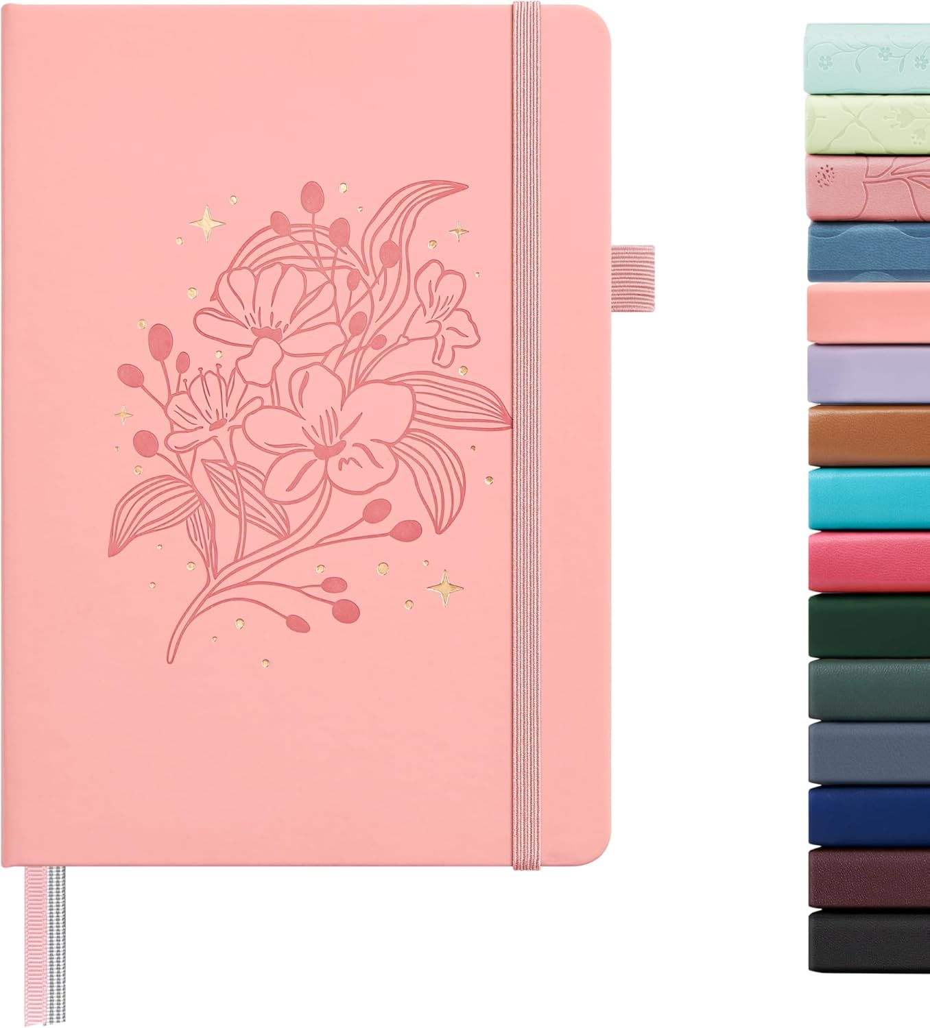 &And Per Se Dotted Journal Notebook for Women&Men with Pattern, A5 Leather Hardcover, 160 Pages 100GSM Thick Dotted Paper, 3 Sheets of Stickers Included(Blush)