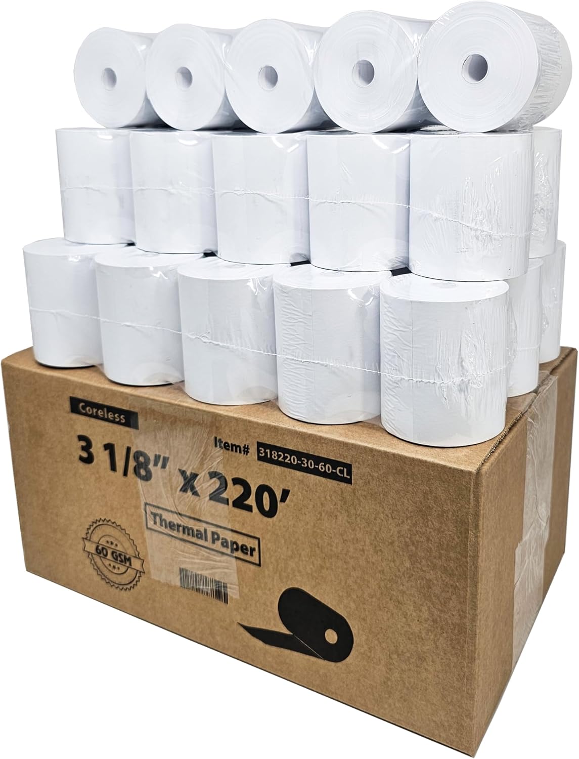 (30 Coreless Rolls - 60 GSM Heavy Thermal) 3 1/8 x 220 Thermal Paper Receipt Rolls fits all Clover POS Cash Register Printers for TSP500 TSP600 TSP 700 TSP2000 CT S300 from BuyRegisterRolls
