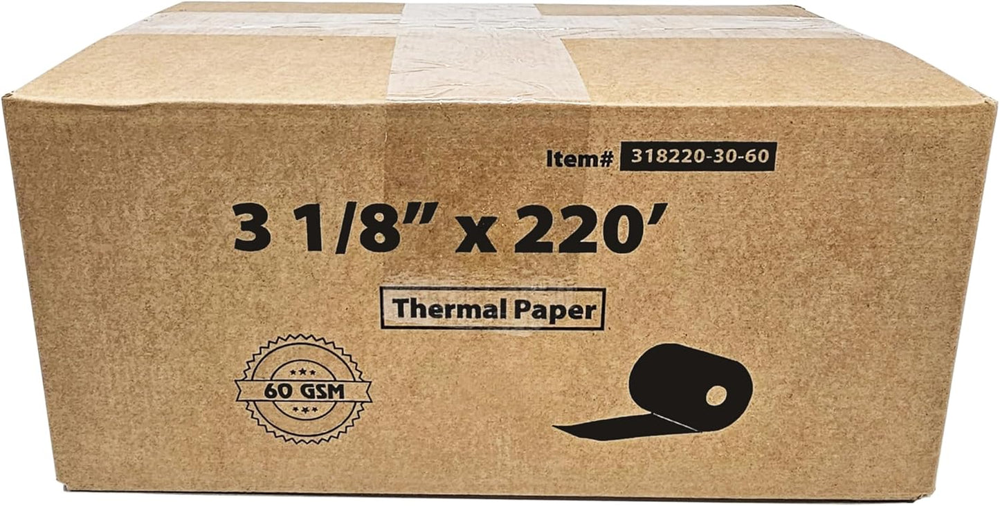 (30 Rolls - 60 GSM Heavy Thermal) 3 1/8 x 220 Thermal Paper Receipt Rolls fits all Clover POS Cash Register Printers, Star Micronics SCP700 TSP100 TSP300 TSP400 from BuyRegisterRolls