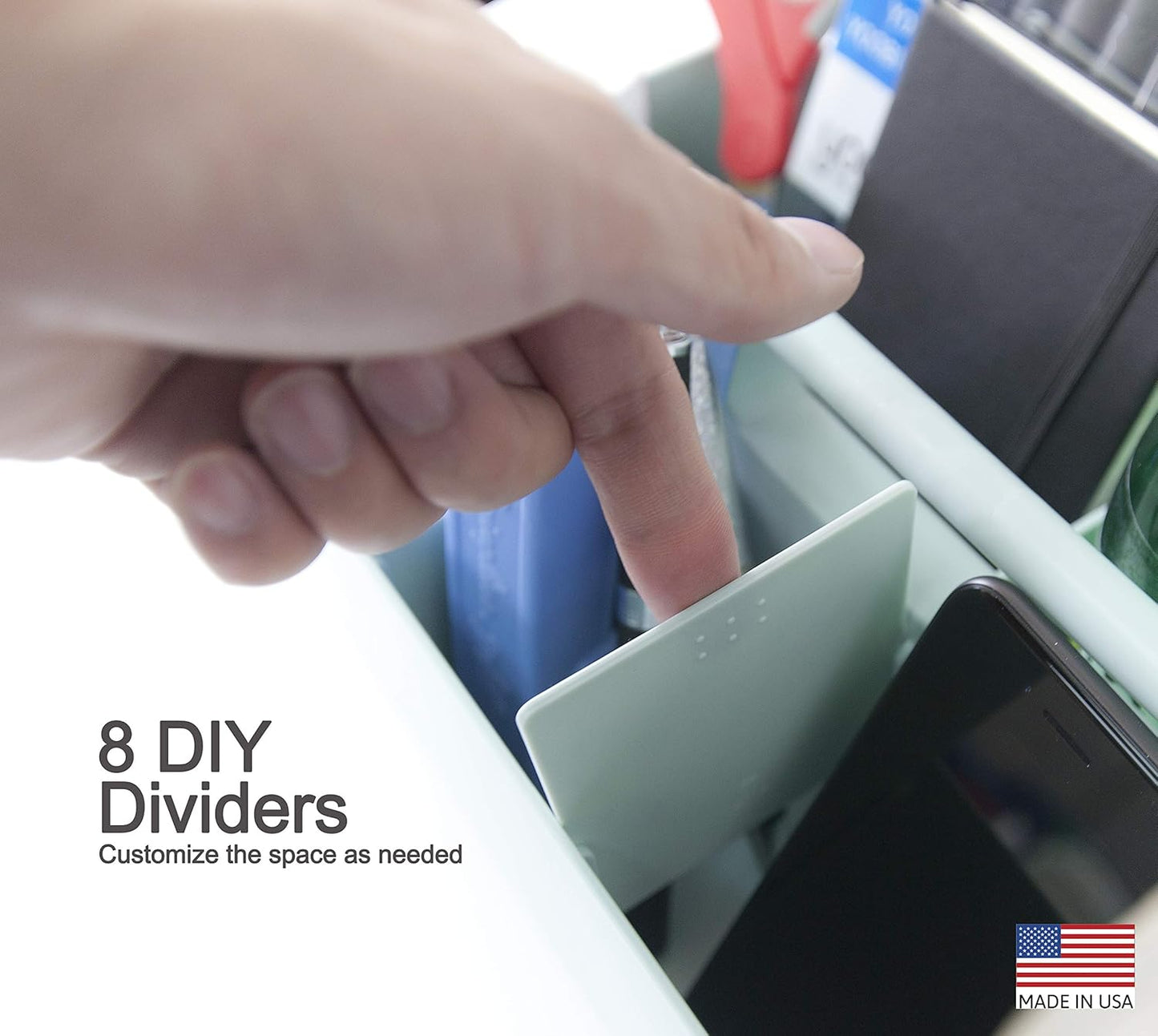 -Large Portable Caddy, DIY Dividers, 8 Compartments, School Office Supplies Home Business Organizer,Portable Basket with Handle Storage Organizer Modern Made in USA (4 PACK, Mint)