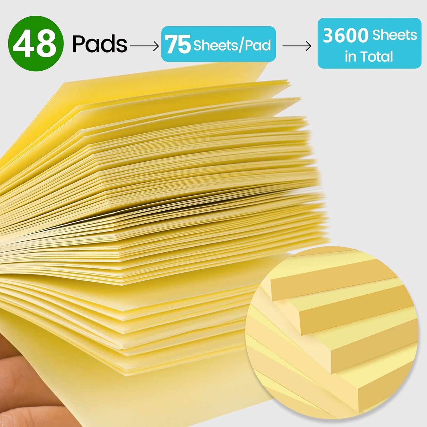 (48 Pack) Sticky Notes 3x3 in Yellow, Clean Removal, Recyclable, Self-Stick Pads, Easy to Post for Home, Office, Notebook